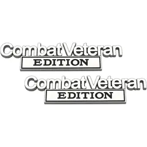 2PCS Combat Veteran Edition Car Emblem, Warrior Soldier 3D Raised Metal Vehicle Tailgate Badge Sticker, Automotive Exterior Tailgate Decal, Universal for Truck SUV Sedan (Silver/Black)
