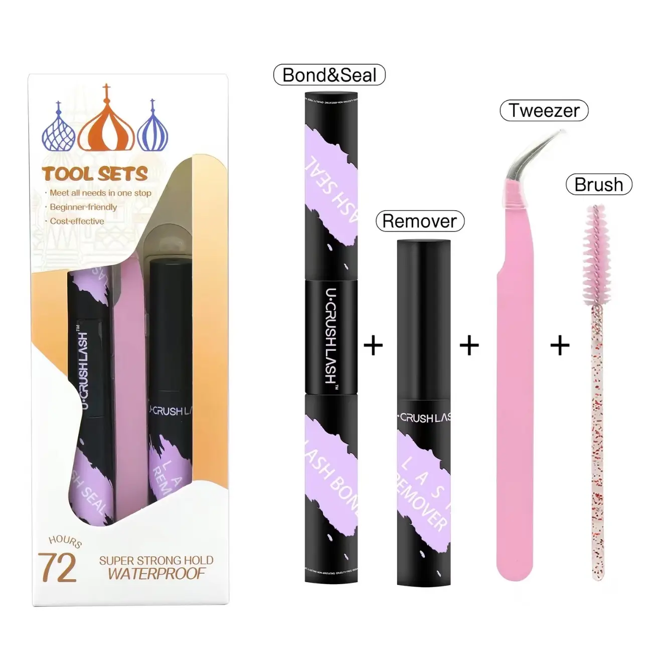 Eyelash Glue & Remover Kit-Long.Lasting Strong Hold Lash Adhesive, Gentle CreamRemover with Tweezer & Lash Brush for Easy Application & Clean Removal-All-In-One MakeupTool for Women, Lash Cosmetics & Beauty Tools