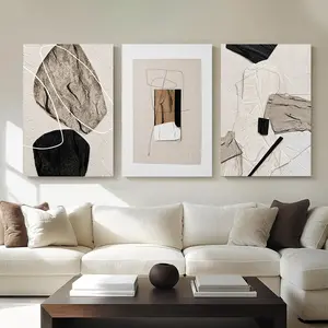 Neutral Abstract  Art for Living Room, 3 Piece Modern Canvas Prints Paintings Artwork for , Black and Beige Pictures for Living Room Hallway Stair Office  Decor wall