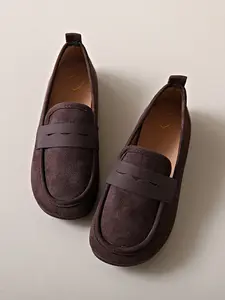 Women's Faux Suede Low Top Loafers, Plain Design, Rubber Sole, Less Than Ankle Height, Casual Style, All-Season Footwear