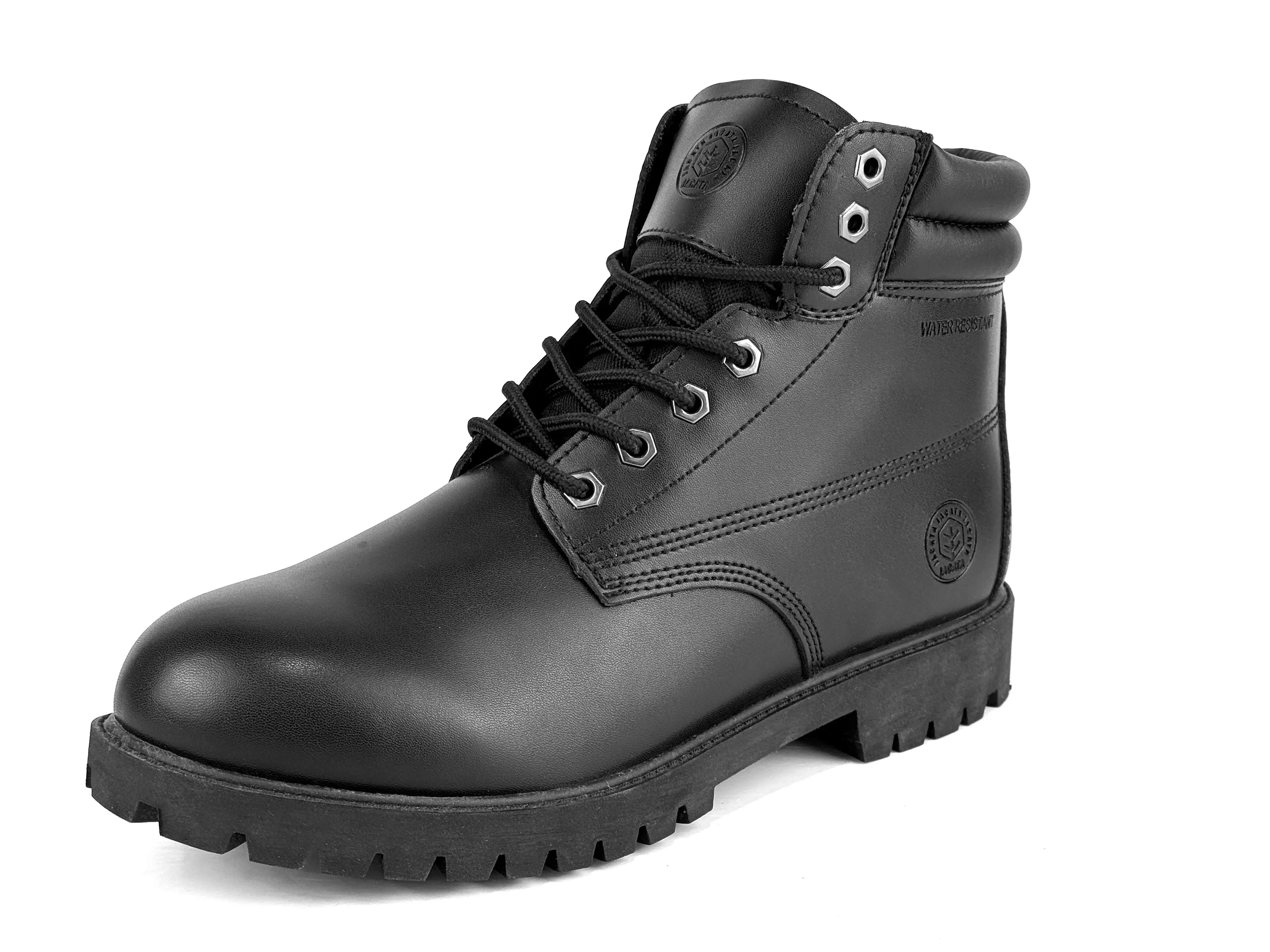 Jacata BLACK Genuine Leather Work Boots – Water-Resistant, Oil-Resistant Rubber Sole for Construction, Utility, and Industrial Use