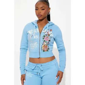 Ed Hardy Skull Haven Zip Up Hoodie - Light Blue N