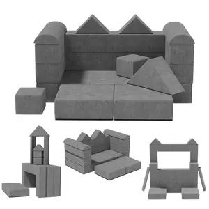 Topwin Three-Folded Puzzle Sofa, Gray – Modular Kids Play Couch for Playroom & Bedroom, Instant Expansion, Comfortable & Creative Design