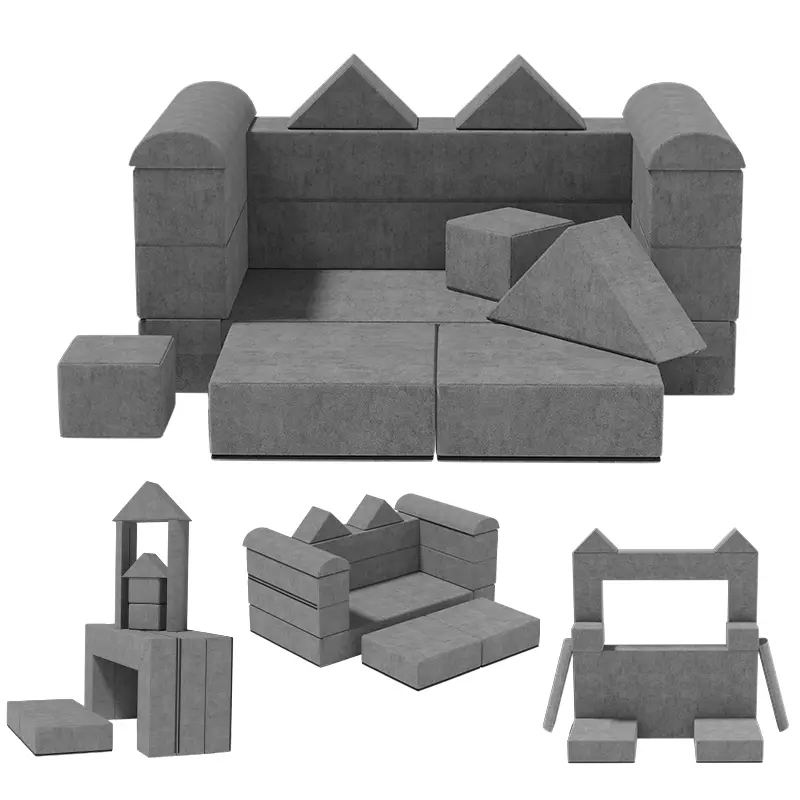 Topwin Three-Folded Puzzle Sofa, Gray – Modular Kids Play Couch for Playroom & Bedroom, Instant Expansion, Comfortable & Creative Design