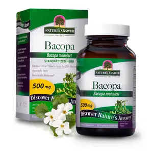 Nature's Answer Bacopa 500mg 90-Capsules | Promotes Cognitive Function | Mental Clarity Support | Gluten-Free, Non-GMO, Vegan, No Preservatives or Artificial Flavors | Single Count