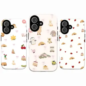 Cute Kawaii Pattern Phone Case – Aesthetic Doodle iPhone Case, Pastel Food & Cartoon Design, Shockproof Protective Cover