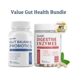 Digestive Enzymes 60ct + Probiotics 60ct - Value Digestive Wellness Bundle by ESUNM - For Digestive Health & Gut Health - For Meal Time Discomfort Relief & Bloating - Relieve Digestive Discomfort - Enhance Gut Health - Boost Nutrient Absorption