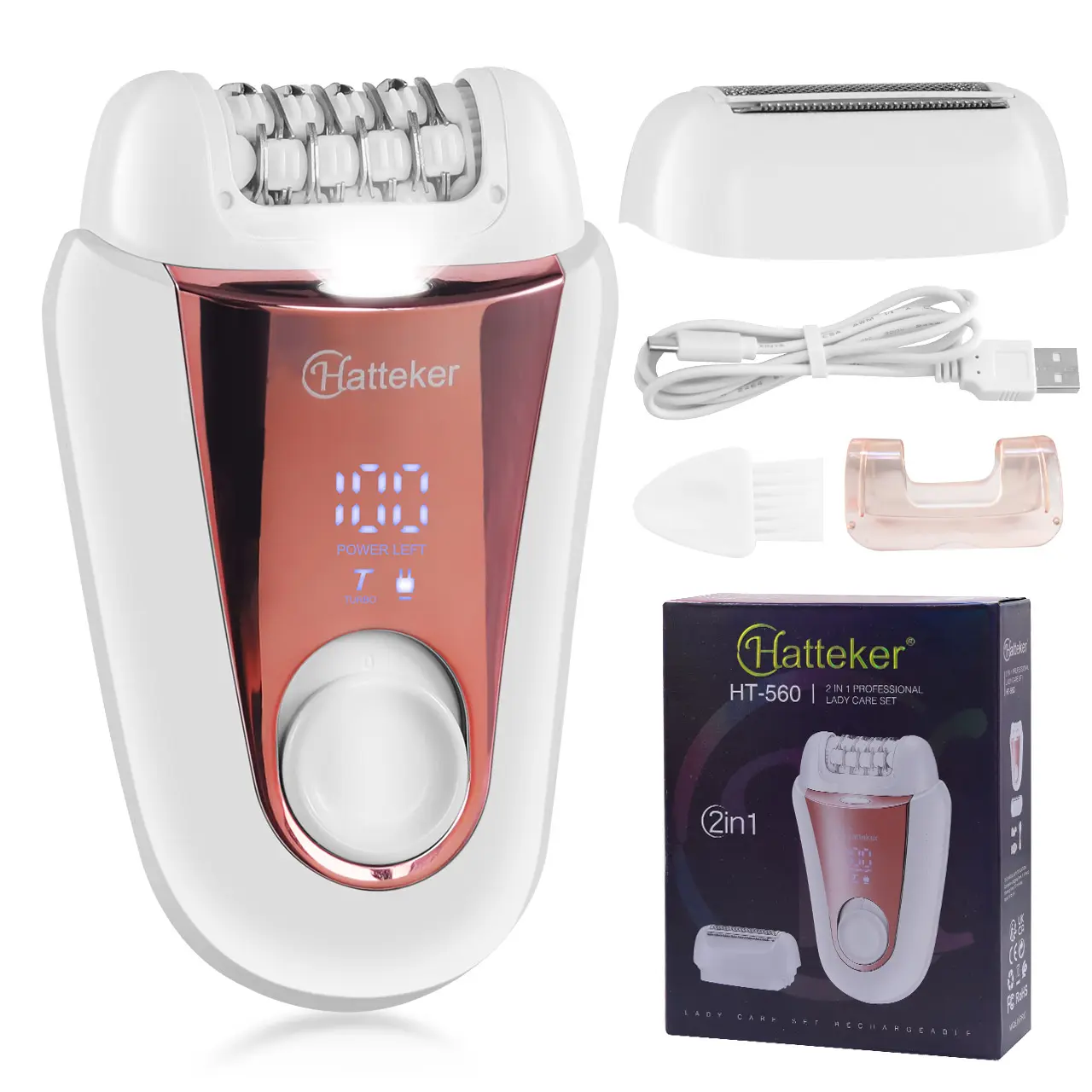 2 in 1 Electric Hair Removal Tools, Portable Women's Razor Shaver, Body Hair Trimming, Waterproof Bikini Trimmer Body Hair Trimmer for Arm Leg Underarm, Rechargeable Cordless Trimmers, Electric Epilator with LED Display