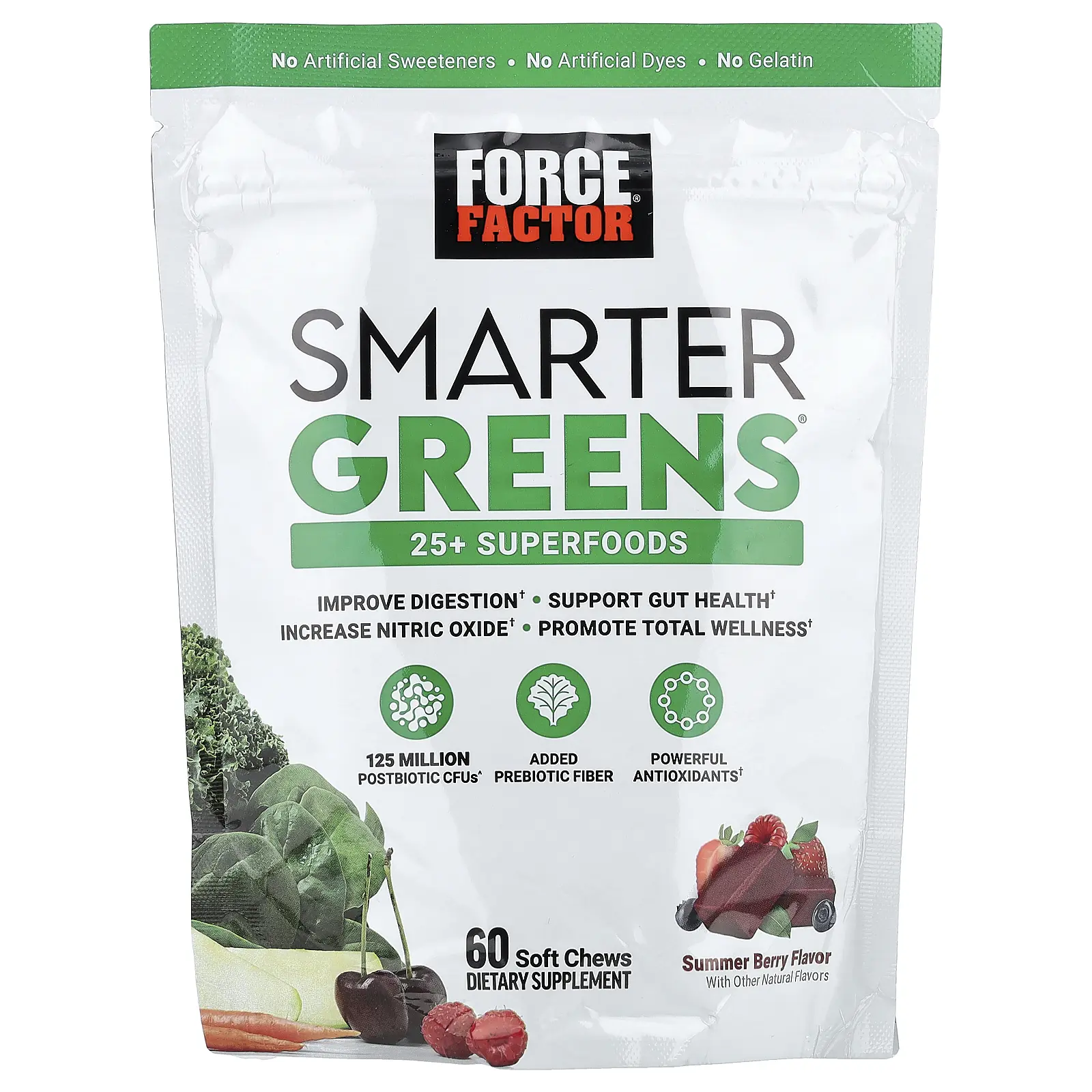 Force Factor Smarter Greens®, Summer Berry, 60 Soft Chews