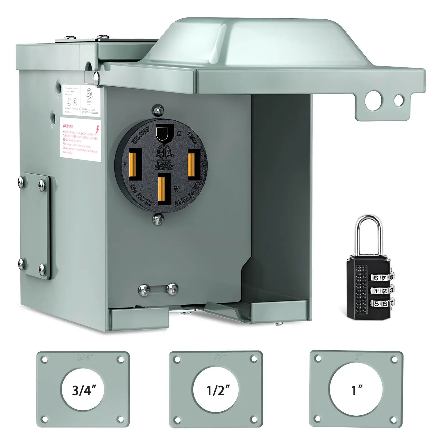 Nilight 50A Rating RV Power Outlet Box - 125V/250V NEMA 14-50R Receptacle, ETL Listed, Weatherproof Heavy-Duty Pre-Drilled Lockable Enclosed Box, 3× Gaskets, Mountable for Generator, Motorhome