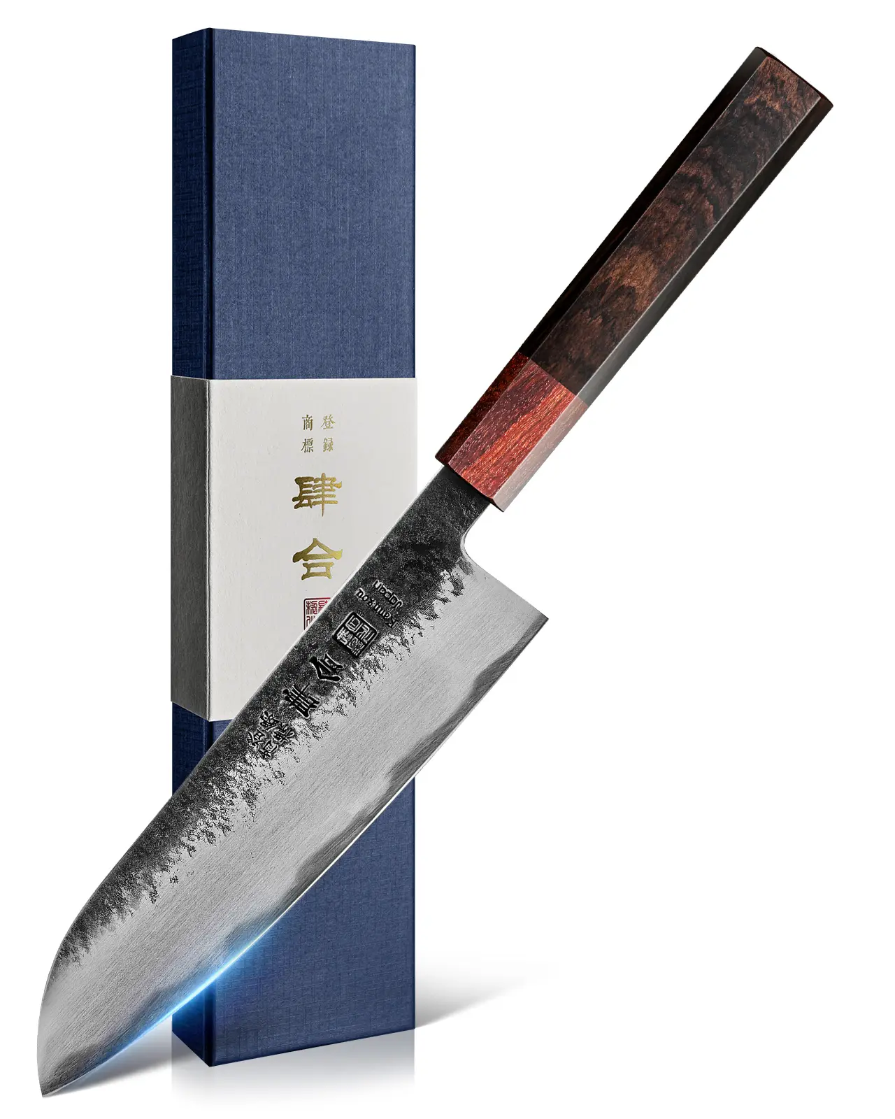 KanngouSaku WA Series 210MM (7in) Black Forged Japanese Santoku Blade - High-Carbon Steel Kitchenware, Eboy Handle Cooking Tool, Premium Gift with Box for Dad, Knives Cutting knives for men knives kitchen set & Father's Day Gift