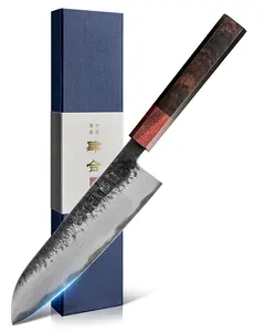 KanngouSaku WA Series Japanese Chef Knife 210MM Black Forged Japanese Kitchen Knives with Eboy Handle,Gift with Premium Box for Husband Dad (7 Inch Santoku Knife) Kitchenware Cutting