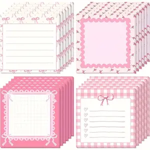 12Pcs Of 360 Sheets Playful Bow Tied Sticky Notes 7.62 X 7.62 Cm 3X3in Cute Bow-Tied Sticky Note Pad Playful Decorative Ribbon Notebook Memo Pad Women'S Party Supplies School Supplies (Pink) 30 Sheets Per Pad