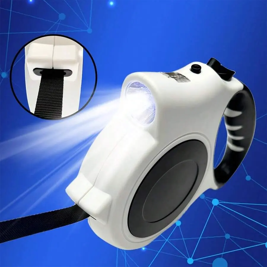 Pet Traction Retractable Leash With LED Flashlight (Battery Powered) Outdoor Automatic Retractable Dog Leash, 5 Meter Long Self-Adjusting, Ideal For Walking Dogs And Cats At Night (Ideal For Medium,And Small Cats And Dog)