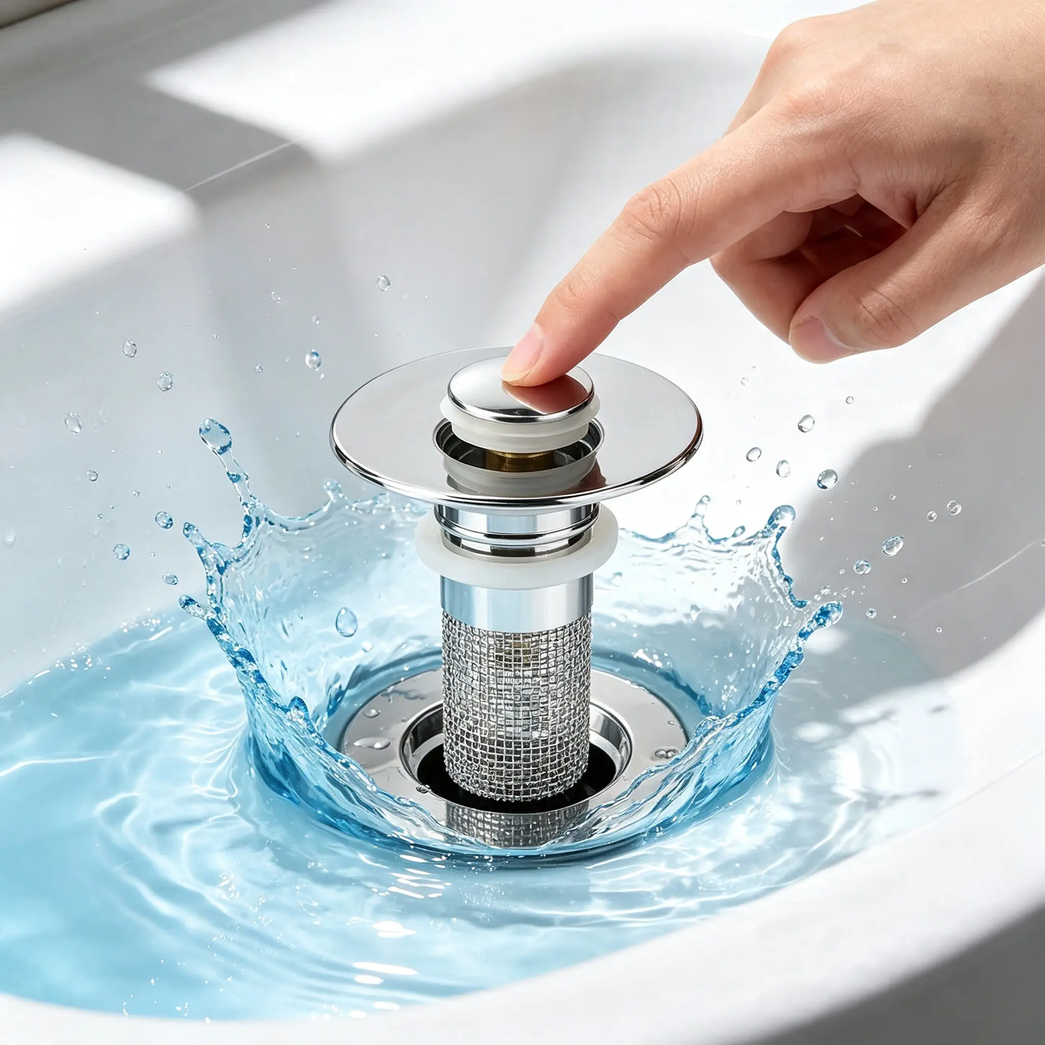 Vanity Sink Drain Filter, Spring Pop-Up Drain Stopper, Bathroom Basin Plug With Detachable Stainless Steel, Mesh Basket Hair Blocker