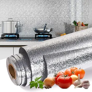 Kitchen Backsplash Wallpaper Oil Proof Self-Adhesive Silver Contact Paper Aluminum Foil Waterproof Cabinet Liner Heat Resistant Peel and Stick Backsplash (15.7" x 118")