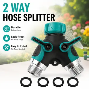 2 Way Hose Splitter with Independent Control Valves– Control 2 Hoses at Once No Leak Y Connector No Leak Water Faucet Diverter for Lawn, Car Washing, Pet Cleaning & Garden Irrigation