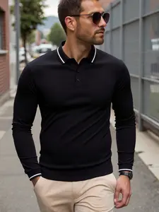 Men's Long Sleeve Casual Polo Shirt, Color Block Button Design, Fashionable Spring & Fall Wear, Trendy Versatile Men's Clothing
