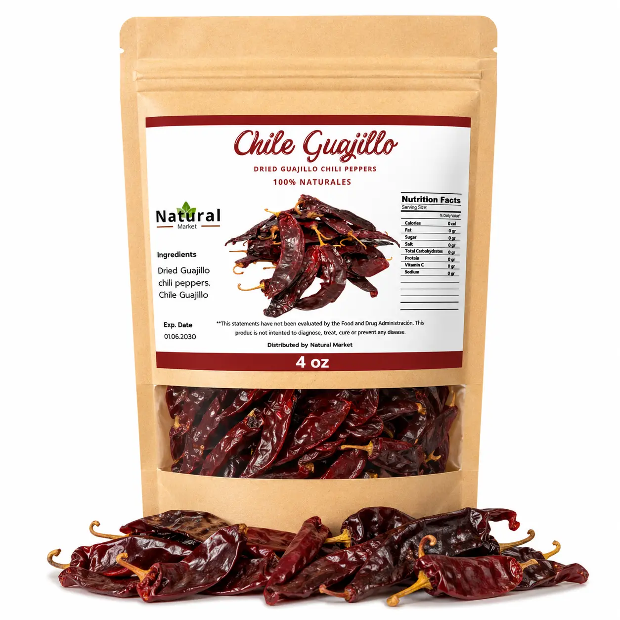 Chile Guajillo Seco - Dried Guajillo Chili Peppers100% Natural | Sin Aditivos | Ideal para Salsas, Moles y Comida Mexicana | Bolsa Resellable 4 oz