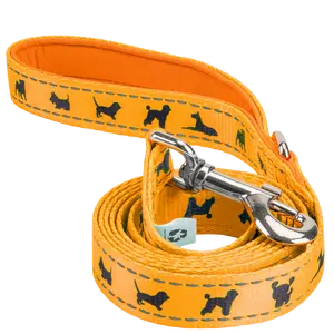 EcoBark Yellow Dog Leash- Padded Comfort Grip Padded Leash Dog Pattern - 4ft, 5ft, and 6ft Leash for Small and Medium Dogs