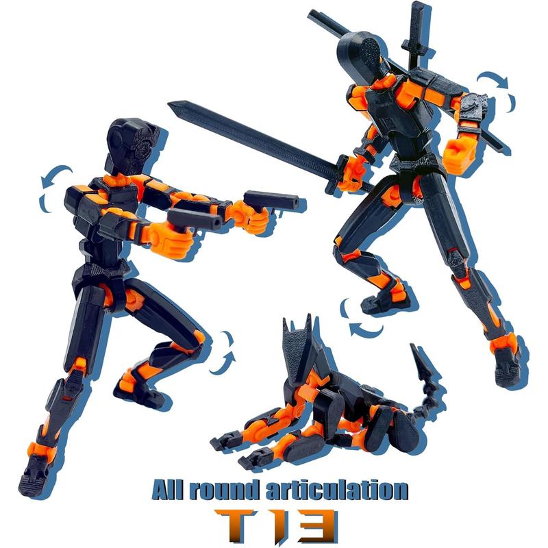 (Assembly Completed) T13 Action Figure Set, 3D Printed Toys Robo 13 Action Figure,Dummy 13 Titan 13 Action Figure (Black + Orange)