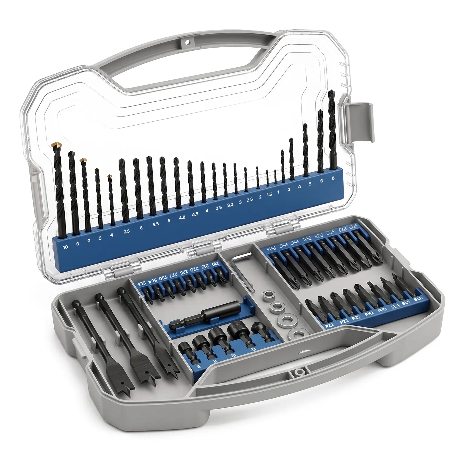 METOXA 62-Piece Drill Bit Set, Mixed Twist Drill Bits, Wood Spade Bits, Screwdriver Bits and Nut Drivers with Portable Storage Case for DIY Home Repair and Furniture Assembly