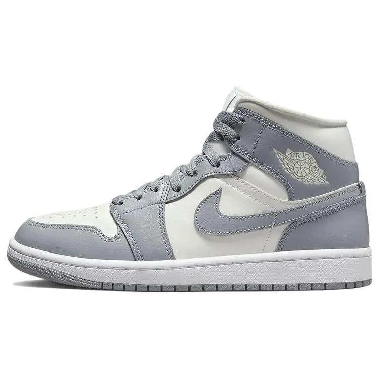 Women's Air Jordan 1 Mid-Top 'Stealth' Lace-Up Basic Logo Closed-Toe Casual Athletic Trainer, Standard US Size All-Season Footwear (Style Code: BQ6472-115)