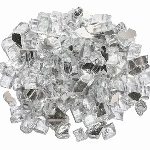 HOMPUS 10-Pound Fire Glass, 1/2-Inch Reflective Tempered Fire Glass for Fire Pit, Fireplace, Transparent Gray Utensils