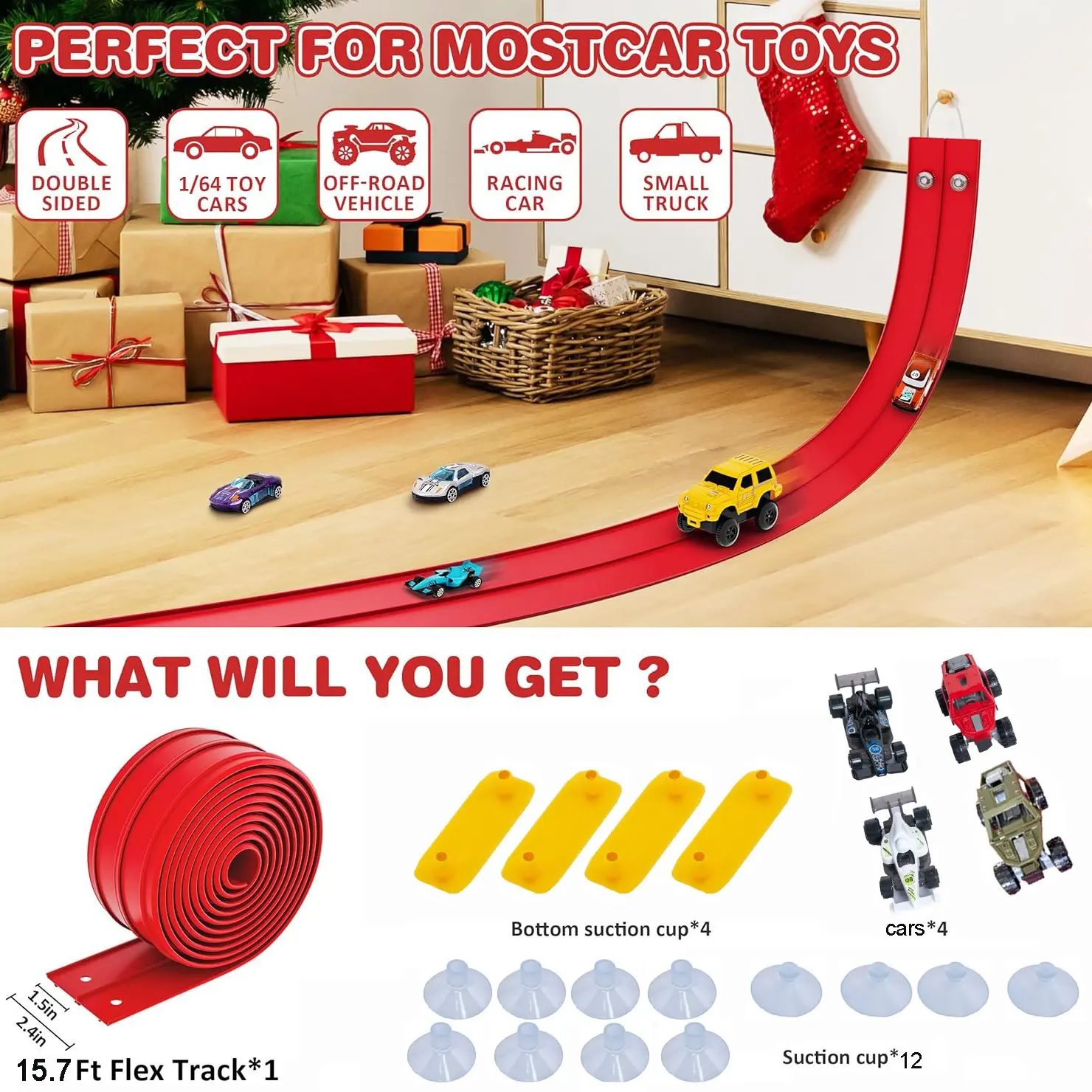 Red track and 4 cars