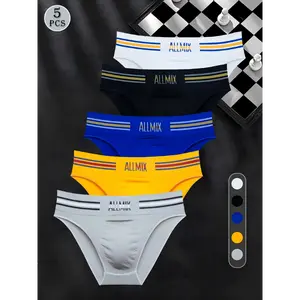 5pcs Seamless Triangular Briefs for Men - Invisible, Comfortable & Light Beige-Friendly, Color Striped Letter Design, Nylon/Spandex Blend, Low-Rise, All-Season Casual Underwear