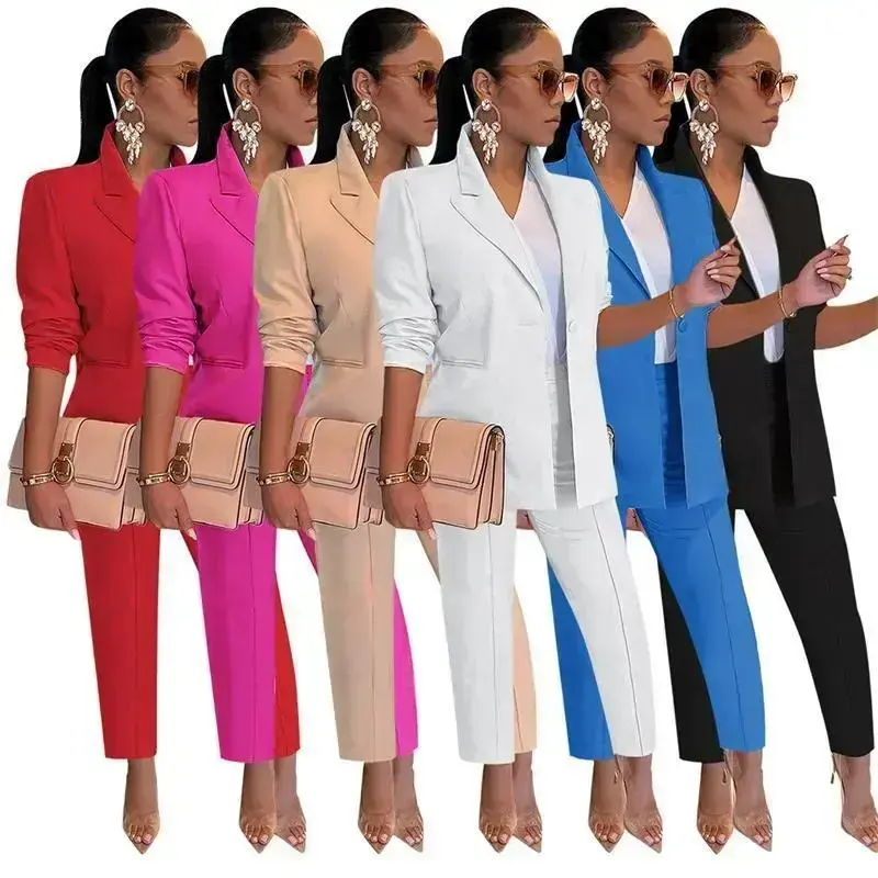 Two-Piece Set Women's Elegant Workwear Two-Piece Set Women's Single Button Blazer and Pants Office Ladies Business Suit Matching Set Uniform