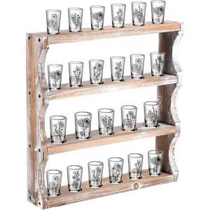 Shot Glass Display Case Shot Glasses Holder Wall Floating Shelves Bar Collection Stand Collection Display Rack ( Brown)