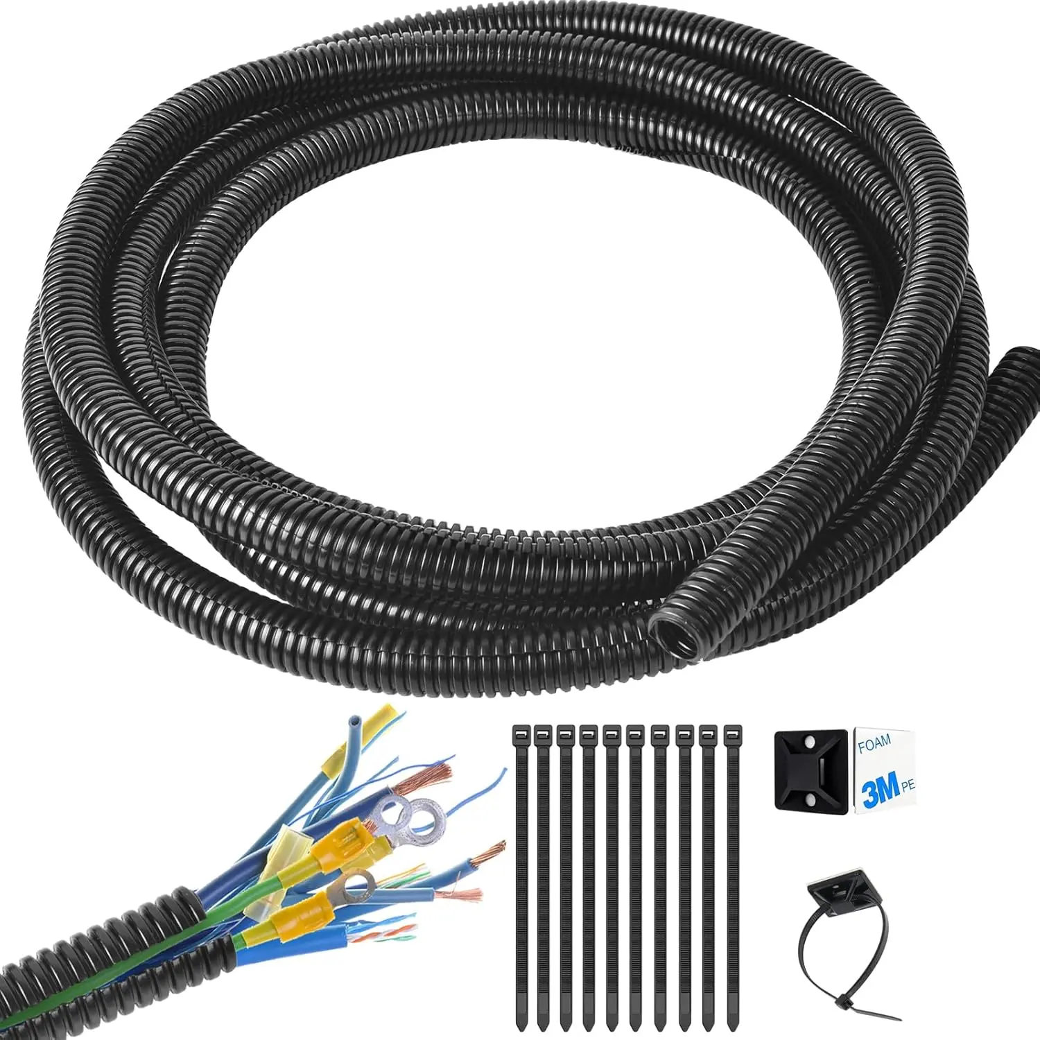 1/4 inch Split Wire Loom Tubing Wire Conduit - 30 ft Cord Protector Electric Wires Covers, Automotive Wire Flexible Conduit, Plastic Wire Cover (1/4/''-30ft)