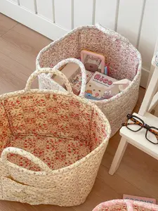 Printed Quilted Storage Basket, Large Capacity Portable Foldable Organizer Bag, Multi-Functional Cosmetic Toy Skincare Holder, Floral Pattern Basket