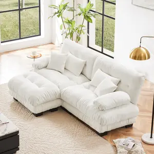 Eyisean 94.4" Oversized Chenille L Shaped Modular Sectional Sofa with Ottoman, Modern 2-Seater Upholstered Cloud Couch with 2 Lumbar Pillows & 2 Throw Pillows, Comfy Sleeper Deep Seat Sofa for Living Room, Small Space