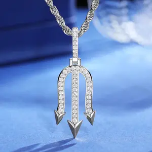 Silver Moissanite Trident Necklace 925 Sterling Silver Trident Anchor Pendant Simple Style UNISEX Fine Jewelry