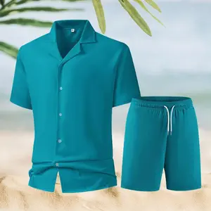 Men's 2-Piece Casual Sports Set, Short-Sleeve Top & Shorts, Youthful European-American Style Spring/Summer Wear for Vacation, Beach, Outdoor Activities