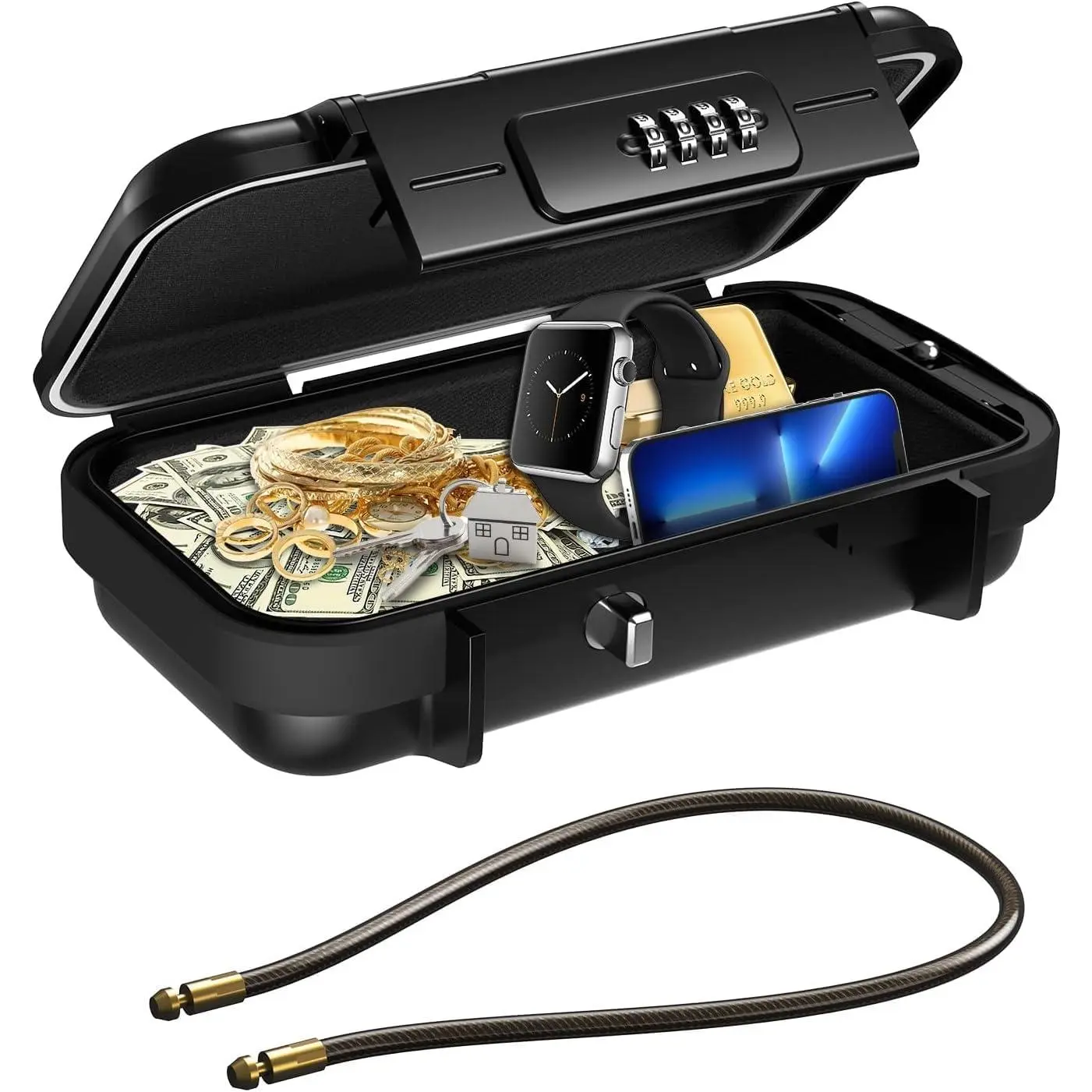 Portable Combination Security Travel Safe Box with Code Lock, Waterproof Anti-Theft Mini LockBox with Removable Chain for Home Office Christmas Gifts