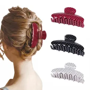 3 Pack Polka Dot Hair Claw Clips for Women Medium Red Polka Dots Claw Clips & Hair Clips for Thin or Thick Hair Non Slip Strong Hold Clamps Cute Hair Accessories Girls Ideal Gift（Red, Black, White）