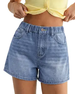 luvamia Jean Shorts for Women High Waisted Baggy Wide Leg Elastic Waist Mom Denim Shorts 4" Inseam Casual Summer Jorts