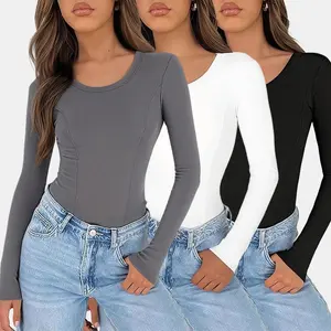 3 Piece Set Women's Long-Sleeved Long-Sleeved Round Neck Top A Textured Knitted Fitted Long Sleeved Shirt A Stretchable Silhouette tThat Cinches The Base Layer Suitable For Casual Wear PartieS Y2K Style And The Perfect Blend Of Modern Fashion A Fa