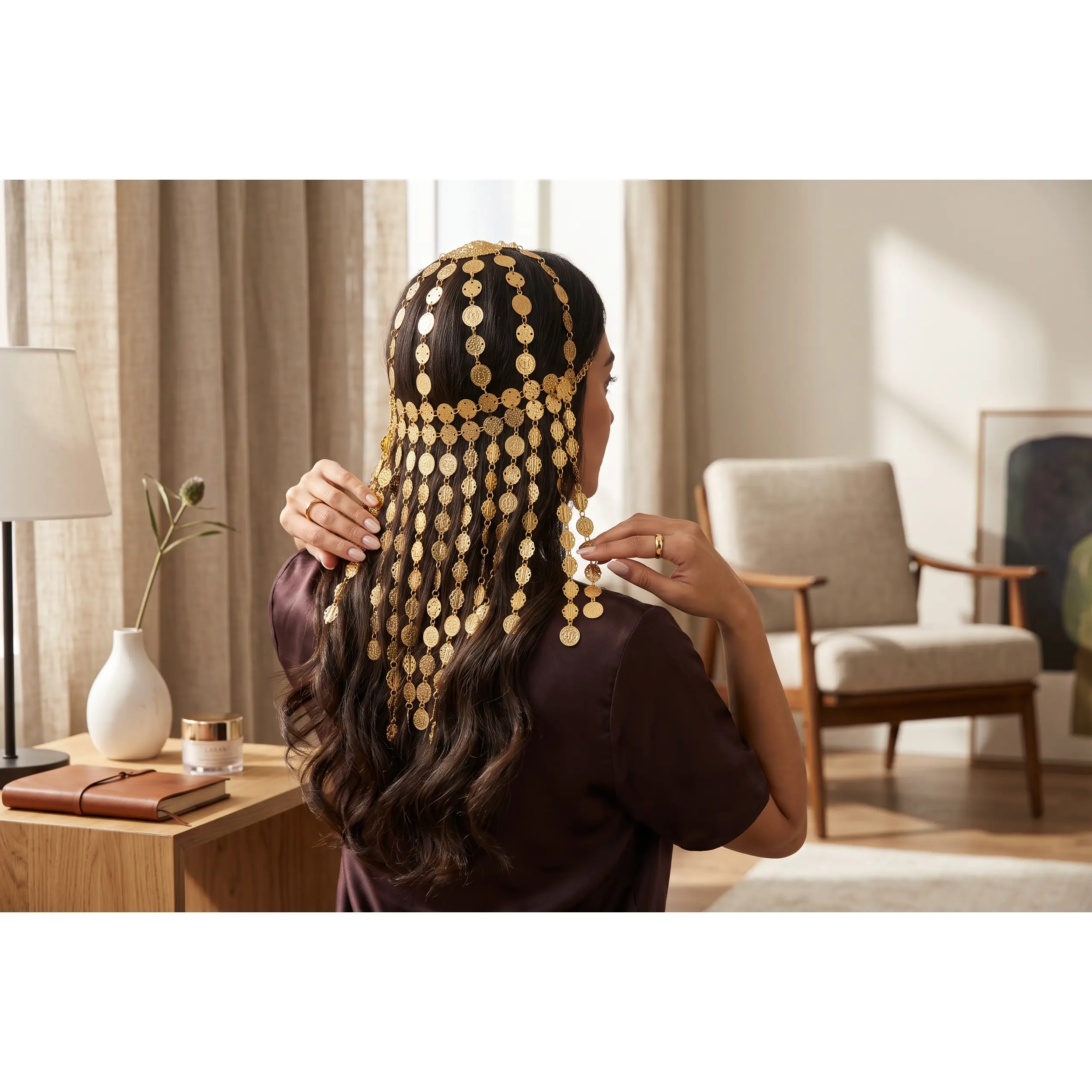 Gold-Tone Coin Headpiece – Afghan, Arab & Middle Eastern Hair Jewelry 031