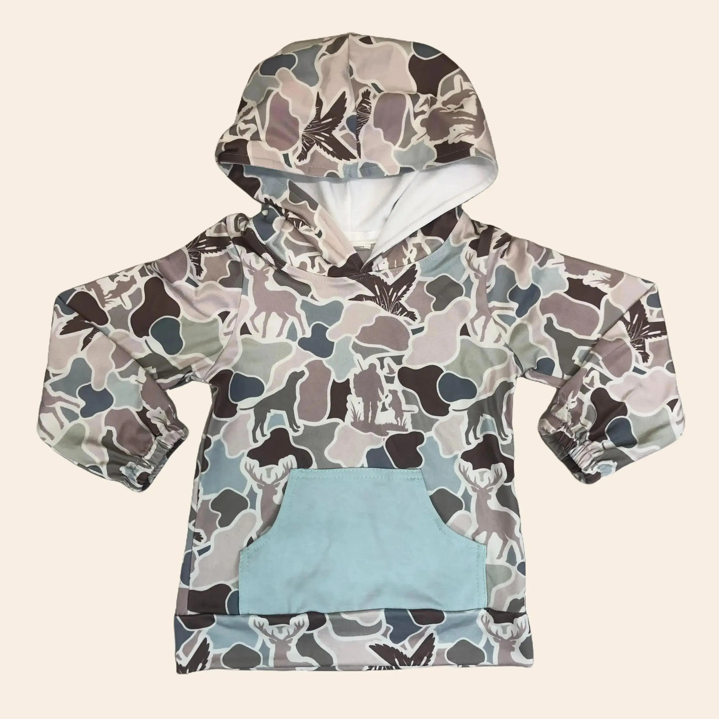 UWH Boys' Camo Sweatshirts, Kids Style Mallard Dog Print Winter Hooded Hunting Top, Crewneck Sweatshirt, Basic Look, Solid/Printed, Medium Stretch, Spandex Blend