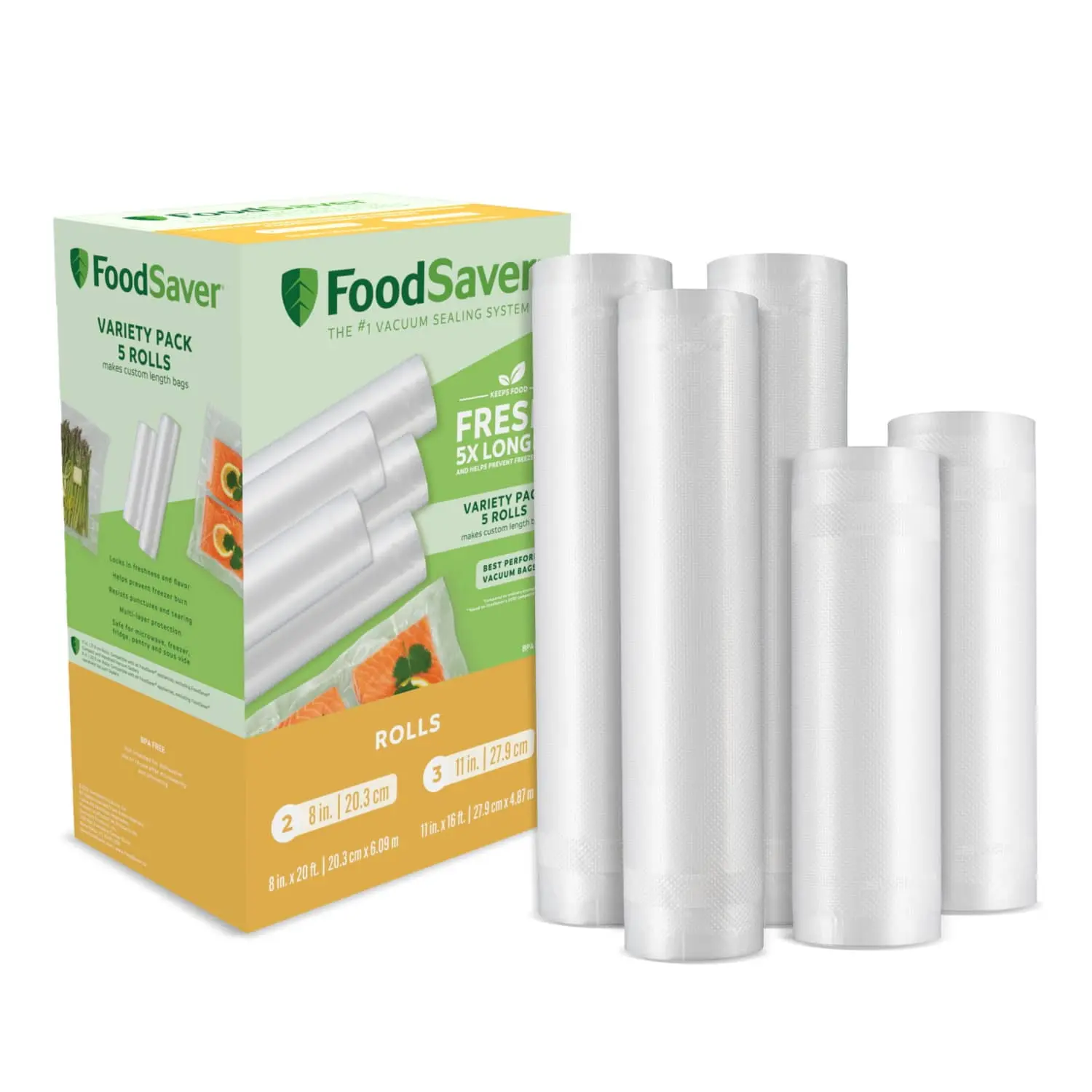 FoodSaver 8" x 11' Vacuum Heat-seal Rolls Combo Pack, 5 Count