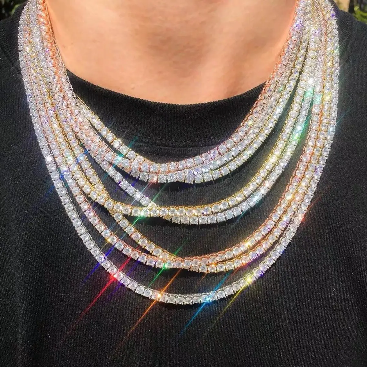Shiny Hip Hop Tennis Chain Necklace Party Jewelry For Men And Women
