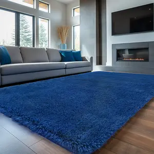 Large Size Shaggy Rugs, Big Plush Area Rug, Non-slip Soft Fluffy Carpet Mats for Livingroom Bedroom Nursery Home Decor Navy Blue