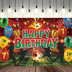 Soccer Themed Birthday Party Backdrop, 1 Count Football Pattern Birthday Party Decoration, Photo Background, Wall Decoration, Home Decor, Banners, Party Decoration Supplies