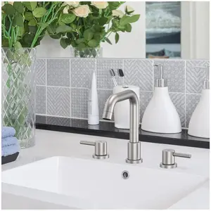 Garvee Modern 3 Hole Bathroom Sink Faucet with Pop-up Drain Assembly and Hose - Chrome and Brushed Nickel Finish
