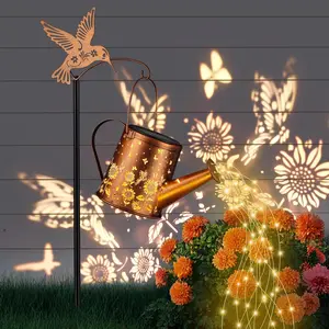 Outdoor Hanging Solar Lantern  Set Outside Metal Sunflower & Butterfly watering can Landscape Lights for Garden Yard Patio Pathway Decor Birthday Gifts for Women Mom Grandma -With Floor Pole