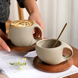 Viral Trending Aesthetic Handcrafted Wide Mouth Vintage Ceramic Coffee Cup and Saucer Set, Food Grade BPA Free Reusable Heat Resistant, Perfect for Serving Hot Beverages, Ideal Birthday Holiday Gift for Home Kitchen Office Cafe Party Daily Use